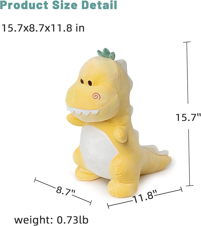 Cute Dinosaur Plush Toy, 15.7" Soft Dino Stuffed Animal Stuffed Dinosaur Plushie Yellow Plush