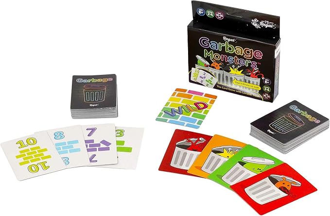 Regal Games Garbage Monsters Card Game Set for Kids, Teens & Adults - 2-4 Player Fun Family Games - Travel Playing Cards (16 Garbage Monsters Cards)