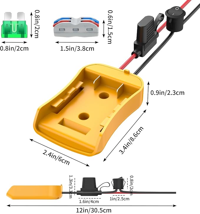 Kzreect 3 Pack for Power Wheel Adapter Compatible with Dewalt 20V Battery Converter Kit with Fuse Holder, Switch, Terminals, 12AWG Wire for DIY RC Car Toys