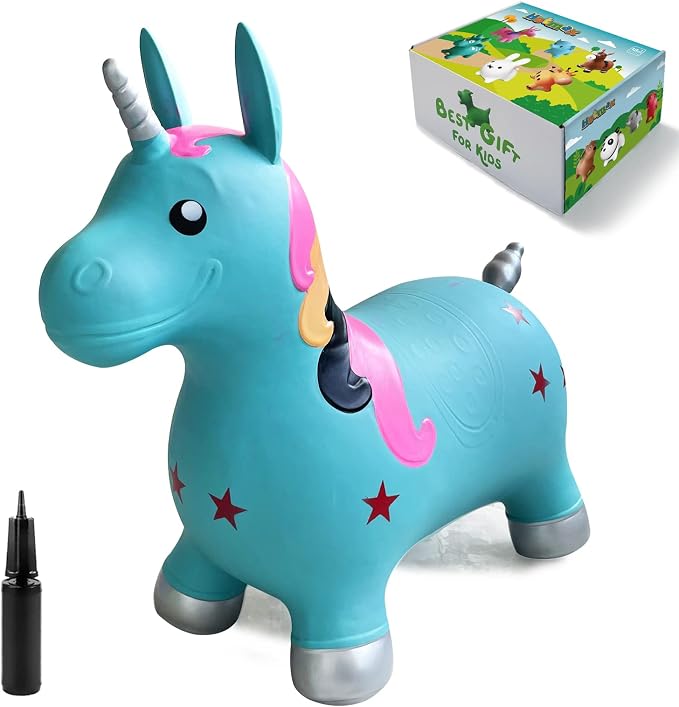 HotMax Unicorn Bouncy Horse Toys for 2 Year Old Girl, Toddlers Bouncing Animals, Ride on Rubber Jumping Toys for Baby Girl or Boy 1st Birthday Gift for 2 3 4 Year Old (Blue Unicorn)