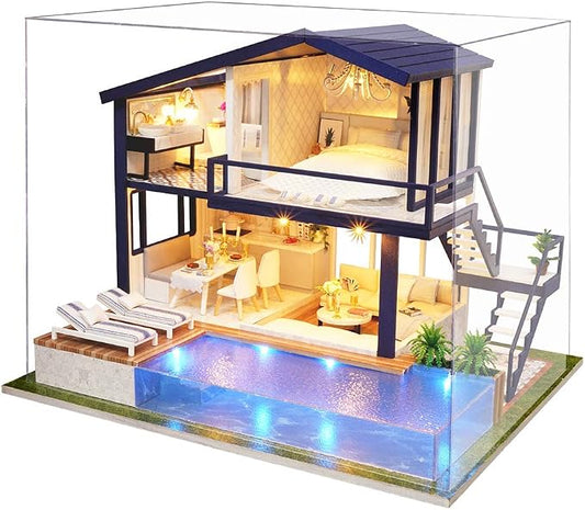 Spilay DIY Miniature House Kit for Adults, Miniature Dollhouse Kit | With Music Box & Dust Cover, Wooden Craft Building Set for Bookshelf Decor, Home Display & Creative Gifts for DIY Lovers