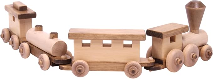 Wooden Train Toy Play Set - 24" Long - CPSIA-Approved Finish (Harvest Stain and Natural)