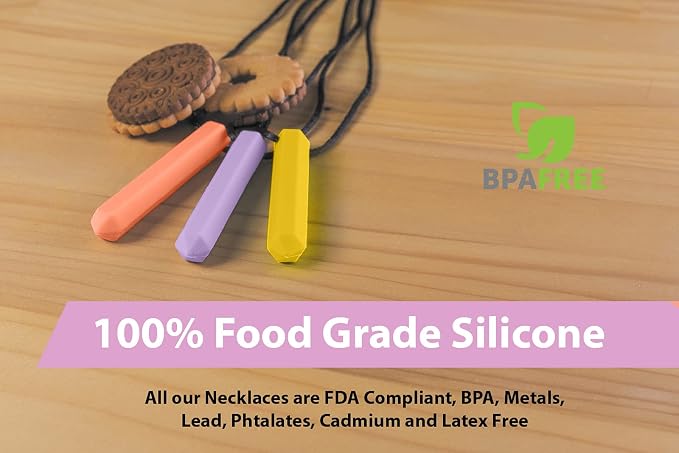 Crayon Sensory Necklace 3 Set - Best for Autism, Biting and Teething Kids - Perfectly Textured Silicone Chewy Toy - Chewing Pendant for Boys & Girls, Chew Necklaces - Sunflower