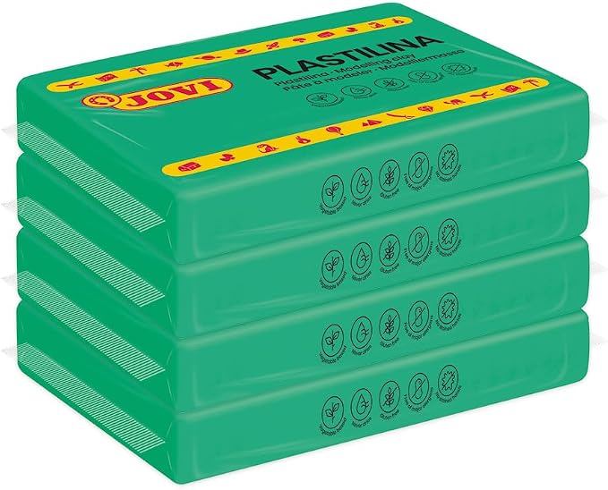 Jovi - Modeling Clay, 3 Pounds Total, 4 Non-Hardening Bars, 0.77 lb Each, Arts and Crafts Non-Toxic and Gluten Free Plasticine (Light Green)