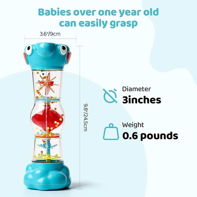 Montessori Baby Toys for 6-12 Months 1 Year Old,Rain Stick Baby Rattle Shaker Infant Sound Toy 9.8” Rainmaker Musical Sensory Toys for 6 7 8 9 10 Months Newborn Toddlers Gifts-Blue