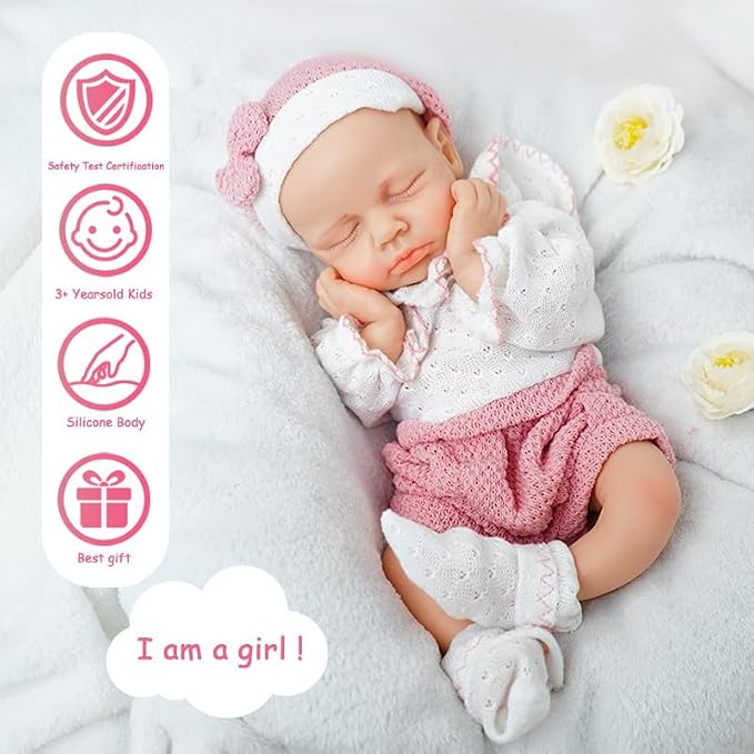 Girl 12 Inch, Silicone Reborn Baby Dolls, Realistic Baby Doll, Not Vinyl, Posable Newborn, Reborn Baby Dolls Silicone Full Body