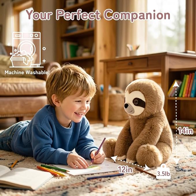 Niuniu Daddy 14" | 3.5 Pound Sloth Weighted Stuffed Animals for Adults & Kid, Calming Sloth Plush for Hugging Pillow, Sitting Cuddly Toy Huggable Gift for Everyday Comfort for Boys Girls