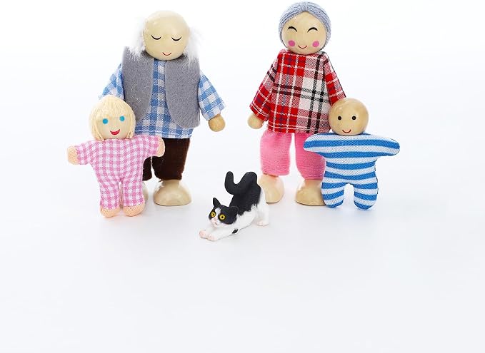 ONEST 20 Pieces Wooden Dollhouse Family Set Mini People Figures Dog Cat Sets Dollhouse Dolls Wooden Doll Family Pretend Play Figures Accessories for Pretend Dollhouse Toy