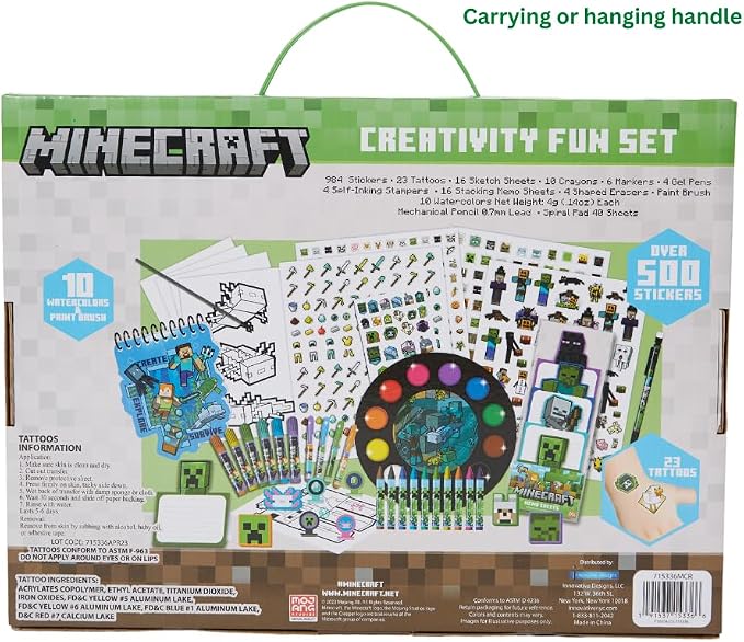 Innovative Designs Minecraft Creativity Fun Kids Art Set for Coloring, Painting, and Crafts