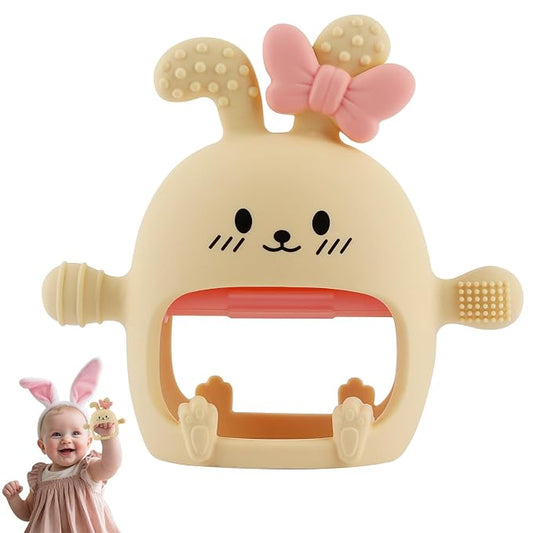 Chuya Baby Teether Toys Bunny,Teething Mittens for 0-12 12-24 Months Baby Infant Textured BPA-Free Silicone Chew Toys Soothe Sore Gums
