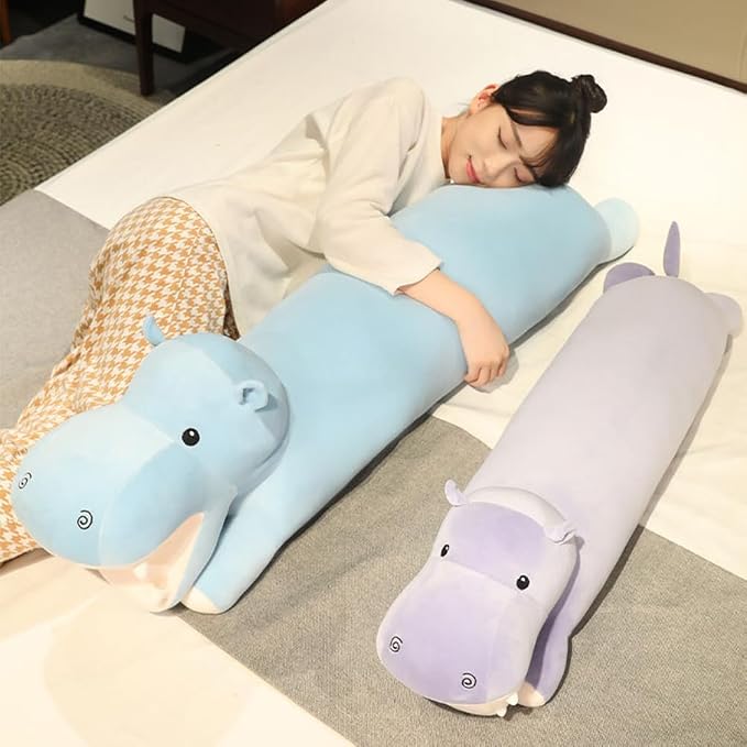 Long Hippo Stuffed Animal Body Pillow Hippo Plush Throw Pillow Toy Soft Weighted Hippos Plush Stuffed Gift for Kids Grilfriend