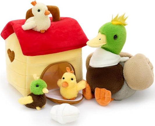 MaoGoLan 6pcs Duck Stuffed Animal, 14 Inch Large Mommy Stuffed Mallard Duck Plush with 3 Baby Ducklings & Eggshell & Duck House, Cute Realistic Stuffed Animal, Gift for Kids Boys Girls