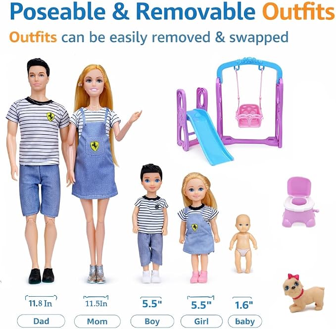 Pregnant Dolls Set of 6 People with Removable Baby, 12 Inch Realistic Mommy Doll Set for Kids, Educational Pregnancy Doll Toy, Role Play Gift for Girls Ages 3+