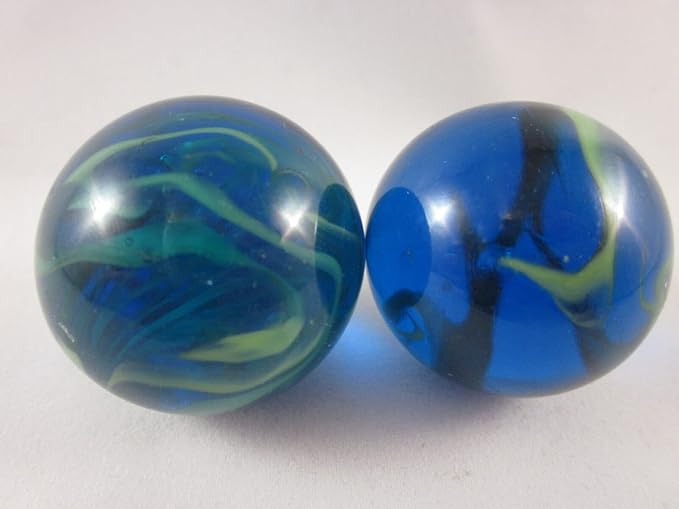 Set of 2 SEA Turtle 35mm Boulder Translucent Blue/Green Swirl Large Shooter Solid Glass Marbles Aquarium Decor Glass Filler