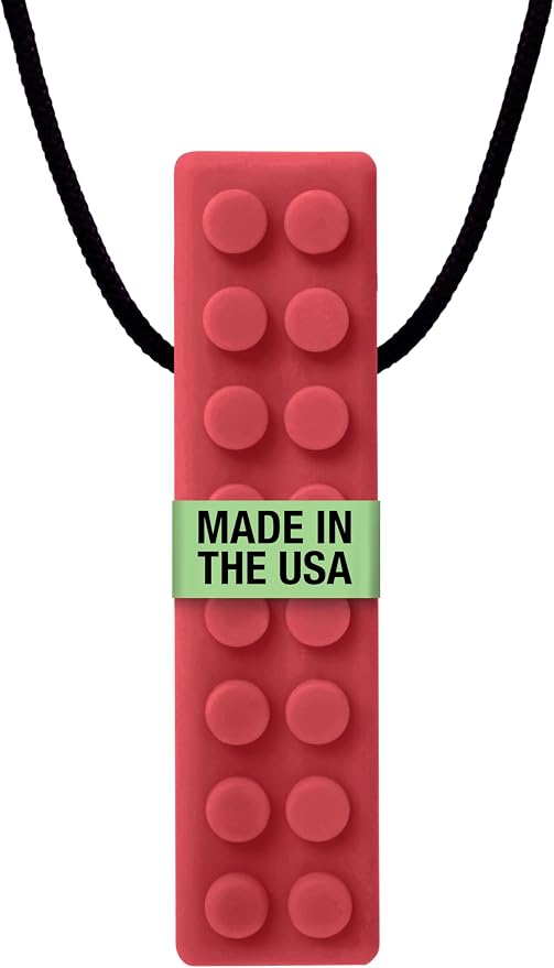 ARK Brick Stick, Chew Necklace for Sensory Kids and Adults, Oral and Hand Fidget for Autism, ADHD, SPD, Anxiety, Medical-Grade Textured Chew Necklace, XT, Medium Firm, Dark Red