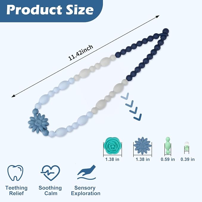 Chew Necklaces for Sensory Kids Adults, Flower Chewy Necklace Sensory Toys for Autism Nail Biting, Fidget Necklace Oral Chew Toys, ADHD Tools for Boys Girls