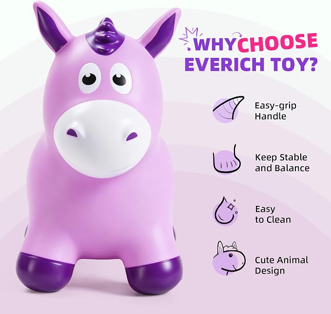 Bouncy Animals Horse for Toddlers, Hopping Toys Jumping Horse Hopper, Ride on Toys Indoor Outdoor Inflatable Birthday Gifts for Boys Girls 18 Months 2 3 4 5 6 Year Old, Purple