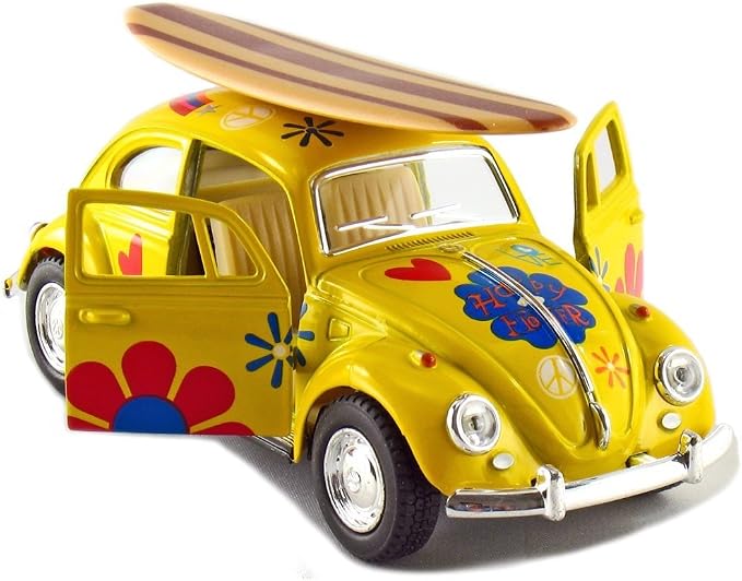 KiNSMART - 1967 Volkswagen Classic Beetle 5 Inch 1:32 Scale Die Cast Metal Model Toy (SetOf4 -Surfboards)