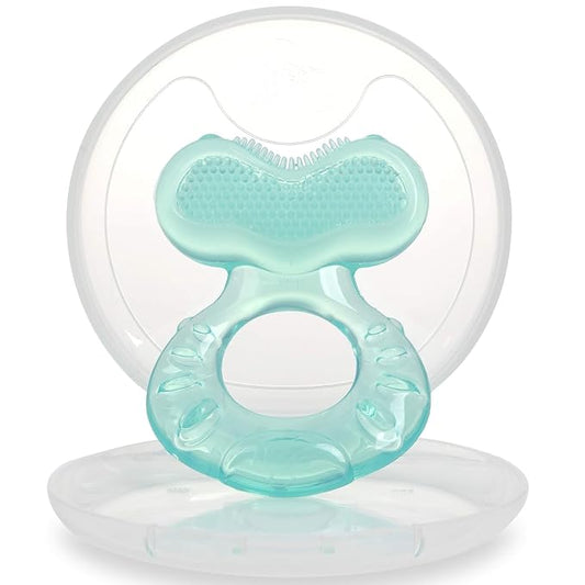 Nuby Teethe-EEZ Baby Teether with Soothing Bristles & Travel Case - Silicone Teether for Babies - 3+ Months - Aqua