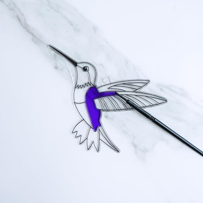 Winlyn 24 Sets Hummingbird Suncatcher Decorations DIY Window Paint Art Craft Kits Rainbow Bird Painting Kit for Kids Classroom Activities Birthday Spring Summer Camping Party Art Project