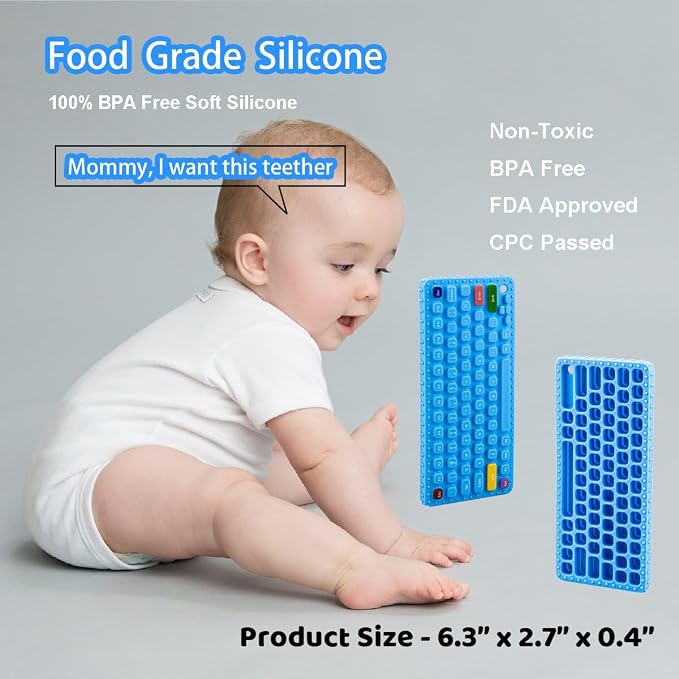 Baby Keyboard Teething Toys for Babies 0-3, 0-6, 6-12 Months | Soft Silicone Keyboard Teethers Toys | Baby Fidget Toys 0-6 Months | Infant Teether Pacifier for Breastfeeding Baby Boy Girl