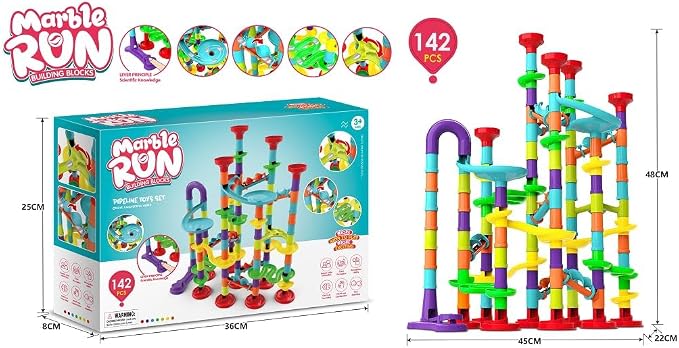 Toys for Boys 4-6 - Marble Runs 3D Maze Game DIY Educational Toys for Kids 5-7 Birthday Gift,Track Pipe Building Blocks Mini Glass Marbles for Kids,Toys for 3+ Year Old Boys Christmas (142PIECES)