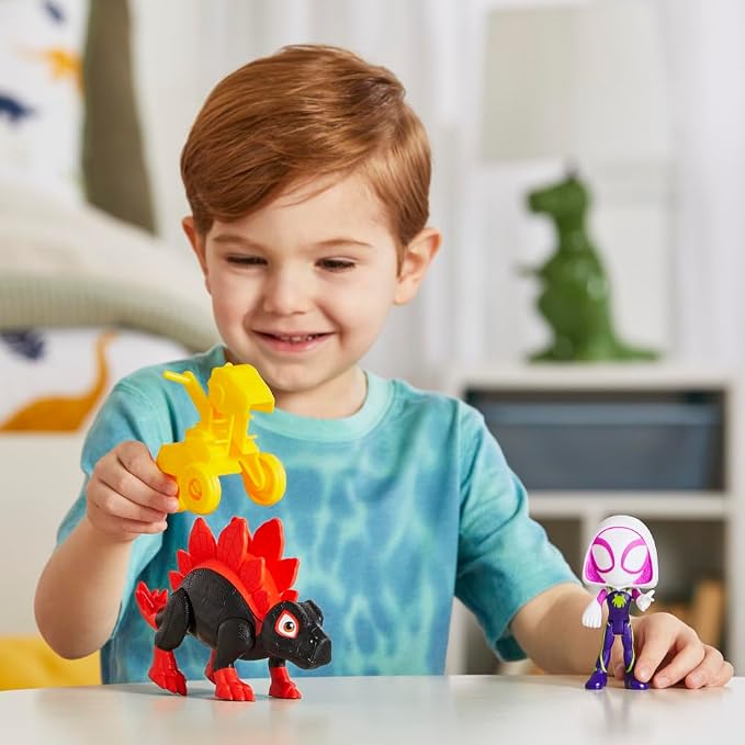Marvel Spidey and His Amazing Friends Dino-Webs Dino Spin & Ghost-Spider 4-inch-Scale (10cm) Spider-Man Action Figure Set, Toys for Kids Ages 3 and Up