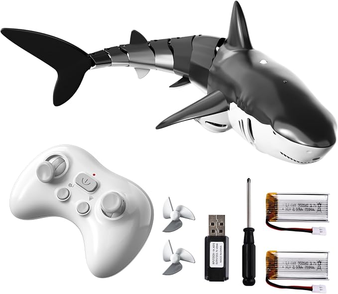 Bennol 2.4Ghz Remote Control Shark Toys for Boys Kids, 1:18 Scale High Simulation Shark for Pool, Electric RC Sharks Fish Toys with Light & Spray Water Function for 6 7 8 9 Year olds Kid Boys
