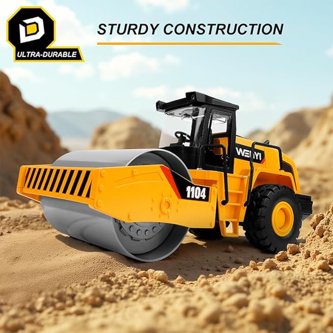 Steam Roller Toy, 15" Road Roller Toy, 1:10 Scale Classics Roller Truck Toy, Real Working Parts, Motion Drive Technology & Lights & Sounds, Indoor/Outdoor Play, Ideal Sand/Beach Toy - Easter Gifts