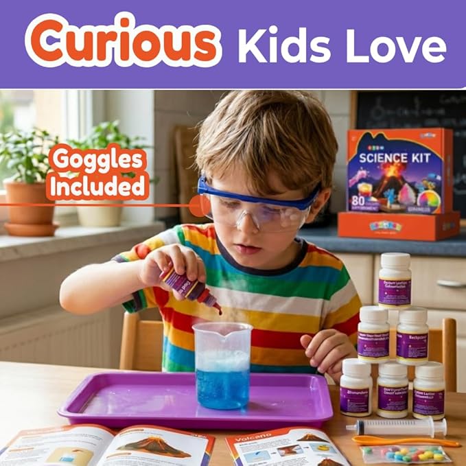 BenBen Science Kit for Kids Ages 6-10, 80 Magical Science Experiments with Crystal Growing, Volcano & Dinosaur Egg, STEM Gift for Boys Girls