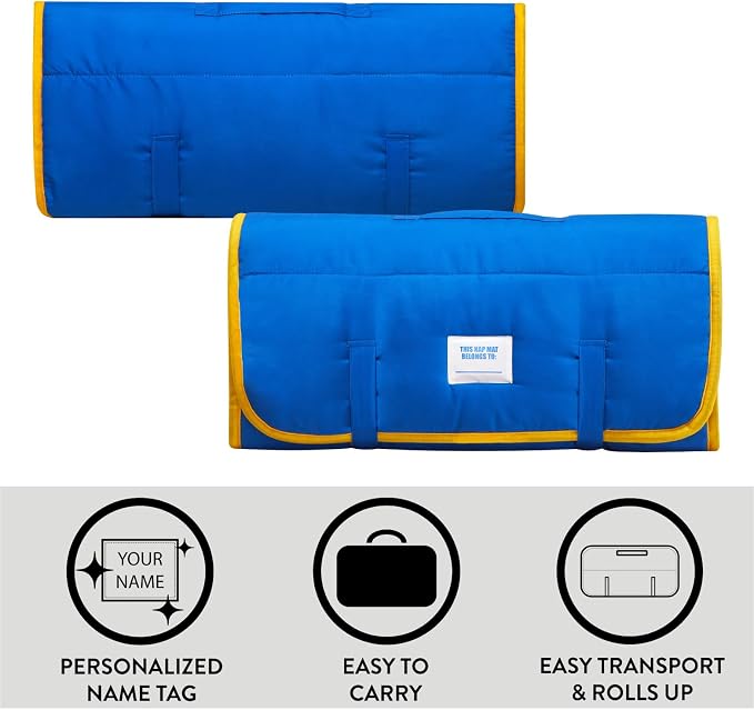 Super Soft Plush Toddler Quilted Nap Mat with Built in Blanket and Pillow