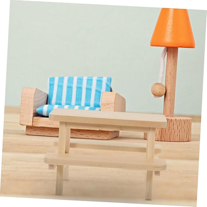 Abaodam 2Pcs Miniature Wooden Picnic Table Dollhouse Furniture Accessories Unfinished Wood Bench Table for Creative Photography Dollhouse Decoration Scene Setup