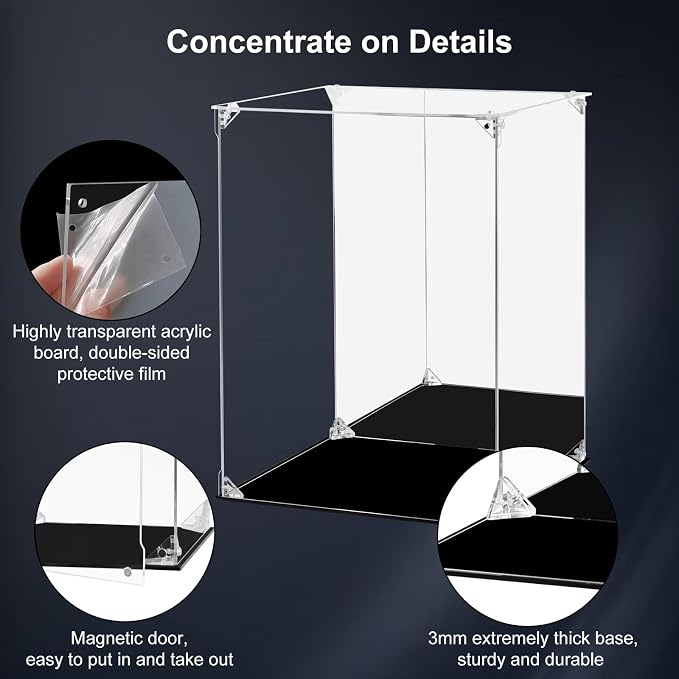 Acrylic Display Case for Collectibles Assemble Clear Acrylic Display Box with Mirrored Back, Alternative Glass Case for Action Figures Lego Model Doll Toys Display (12x12x15.7 inch; 30x30x40 cm)
