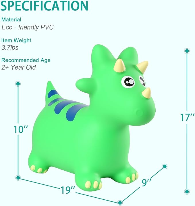 INPANY Bouncy Horse, Dinosaur Hopper Toys for Boys, Gifts Toy for Kid | Eco-Friendly PVC, Low Center Gravity, Cute Cartoon Design, Load 100 Lbs, Learn & Exercise & Active Fun, Gifts for 1-3 Kids