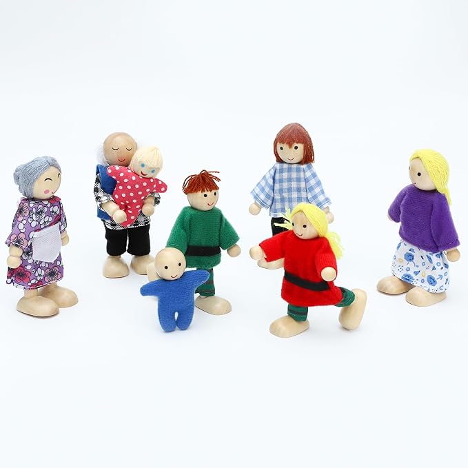 ONEST 8 Pieces Wooden Dollhouse Family Set Mini People Figures Sets Dollhouse Dolls Wooden Doll Family Pretend Play Figures Accessories for Pretend Dollhouse