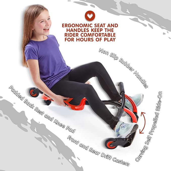 YBIKE Leap Self Propelled Ride On Drifting Racer Riding Toy for Boys and Girls Ages 4 – 9 - Red