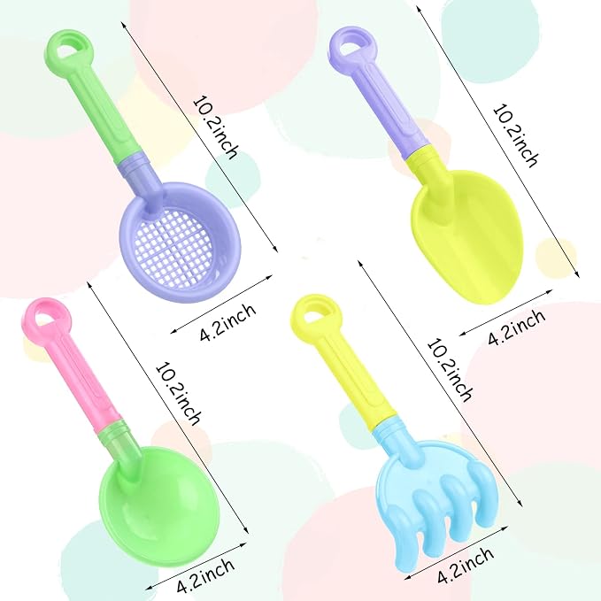 Skylety 8 Pieces Sand Shovels for Kids Colorful Plastic Rake Summer Beach Sand Sifter Shovel for Planting Digging Garden Tool Travel Beach Essentials