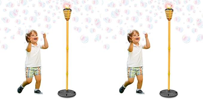Tiki Torch Bubbler - Valentine's Bubble Machine with Lights and Music, Bubble Blower and Wand, Rechargeable Outdoor Toy for Kids Teens Birthday Party, 4 Feet Tall, Includes 4oz Bubble Solution