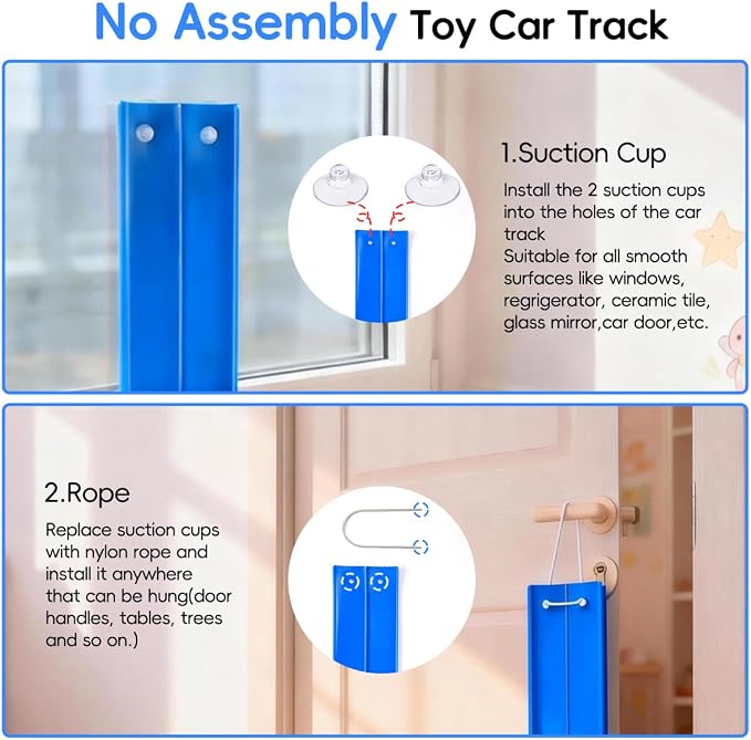 Flexible Race Track for Kids Age 3+, 15 Ft Blue Car Track with Suction Cup | Rolls Up Toddler Car Ramp Toys Compatible with Diecast 1/64th Cars, Portable Flex Tracks for Boys Indoor Outdoor Play