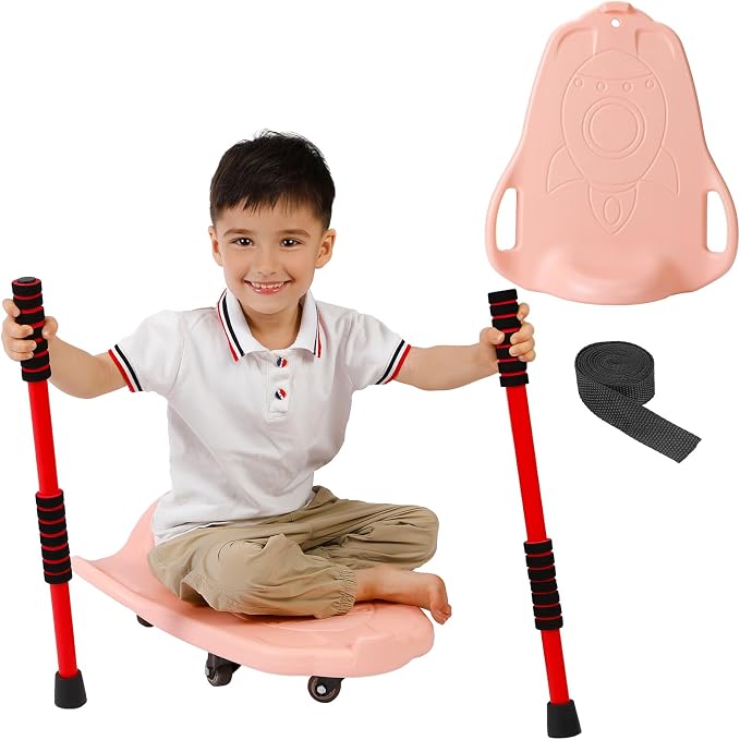 Large Scooter Board for Kids, Plastic Floor Scooter Board with Handles and Buckle, Gym Scooters for Indoor Outdoor Sports,Sensory Training