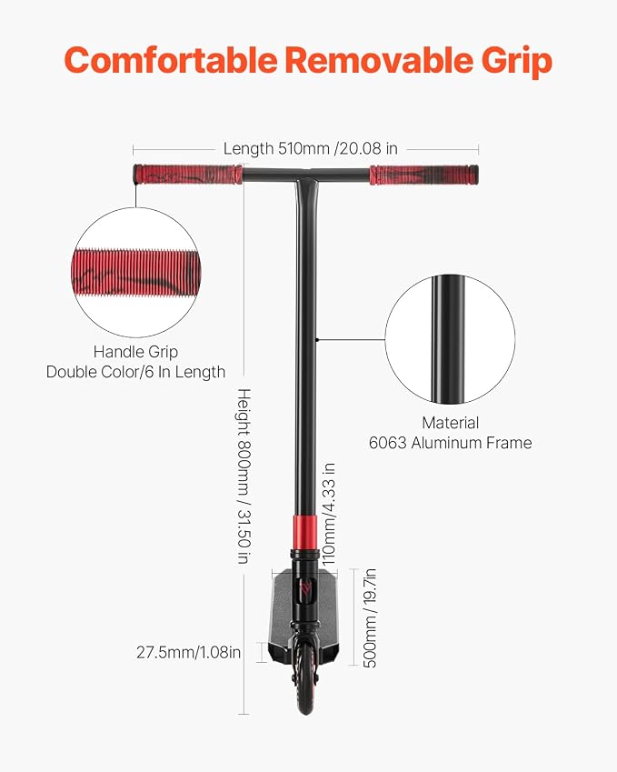 VEVOR Stunt Scooter, Pro Complete Trick Scooters for Kids Ages 11-13 Years, Teens, Adults, Boys, and Girls, Freestyle Street Rider for Intermediate and Beginner, Double Layer Lightweight Aluminum Deck