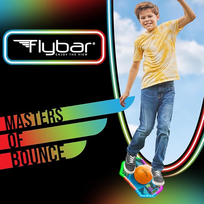 Flybar LED Pogo Trick Ball for Kids Balance Bounce Board w/Anti-Slip Deck
