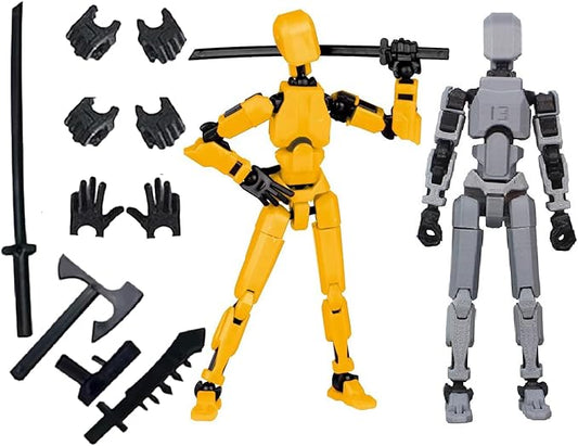 Titan T13 Action Figures Set -(Assembly Required) Robot Action Figure Fidget Toys for Nova N13 Anime Figures with 3D Lucky Dummy 13 Robot Figures Multi Movable Joints Gifts (Grey+Yellow)