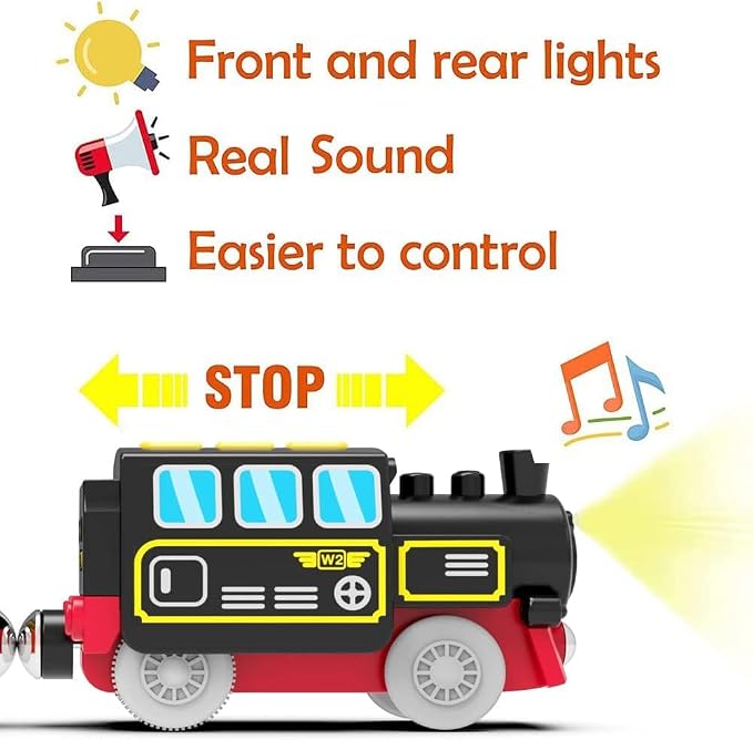 TOPLIVING Battery Operated Locomotive Train for Wooden Track, Remote Control Train with Magnetic Connection, Motorized Trains for Toddlers, Compatible with Thomas, Brio, Chuggington