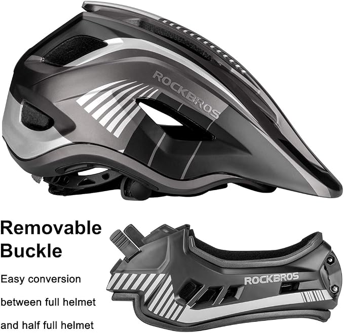 ROCKBROS Kids Full Face Helmet Kids Bike Helmets Lightweight Toddler Mountain Bike Helmet Detachable for MTB BMX Skating Cycling Scooter Safety Bicycle Helmets for Youth Child Boys Girls Ages 3-16