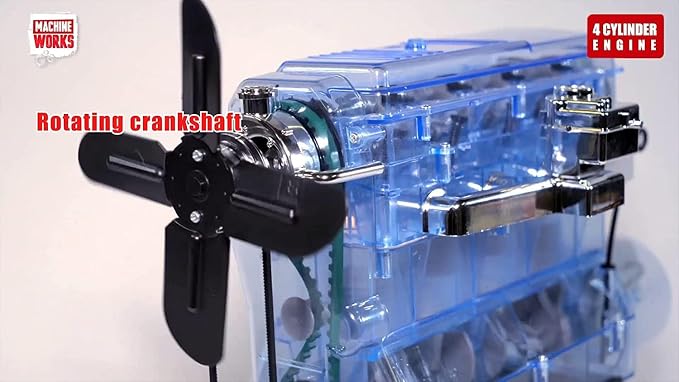 Machine Works Build Your Own Visible Model Engine Toys - Replica Model Building Kit 100+ Pieces- Features Working Sounds and Illuminiation, Internal Combustion Mechanics, Physics, STEM (4-Cylinder)