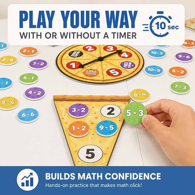 Matheroni Pepperoni Math Games for Kids 5-7, Addition and Subtraction STEM Board Game - Educational & Fun Pizza Game for Kindergarten, 1st-3rd Grade by Pidoko Kids