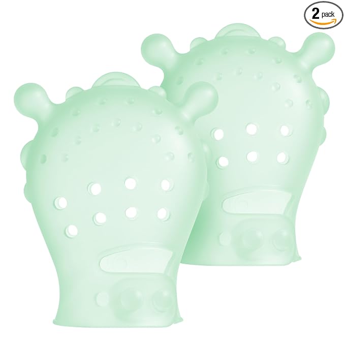 Olababy Clear Sense Silicone Mouthing Mitten (2PK) – Perfect for mouthing and Teething Babies, Adjustable Strap, BPA and Plastic-Free, 0-6 Months, Baby Essentials & Shower Gift (Mint)