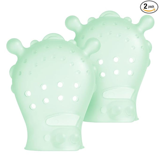 Olababy Clear Sense Silicone Mouthing Mitten (2PK) – Perfect for mouthing and Teething Babies, Adjustable Strap, BPA and Plastic-Free, 0-6 Months, Baby Essentials & Shower Gift (Mint)