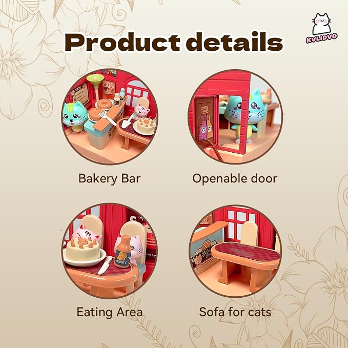 Koko's Cat Town DIY Miniature House Kit,Tiny Pink House Series–Cake Shop Building Kit,Dollhouse for 3 and up, Dollhouse Building Kit with Cats,Cat Toys Gift for Girls Boys Teens Kids Ages 3+